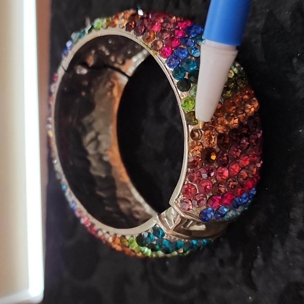 Multi Color Rhinestone Bangle Bracelet - Picture 7 of 8